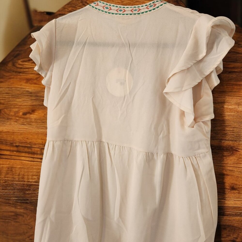 Umgee Embroidery Notched Double Ruffle Sleeve Blouse - Picture 8 of 11